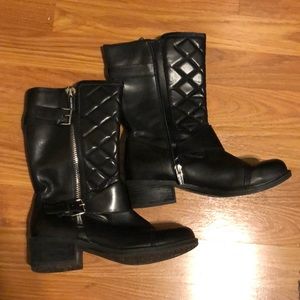 Marc Fisher black calf heeled boots